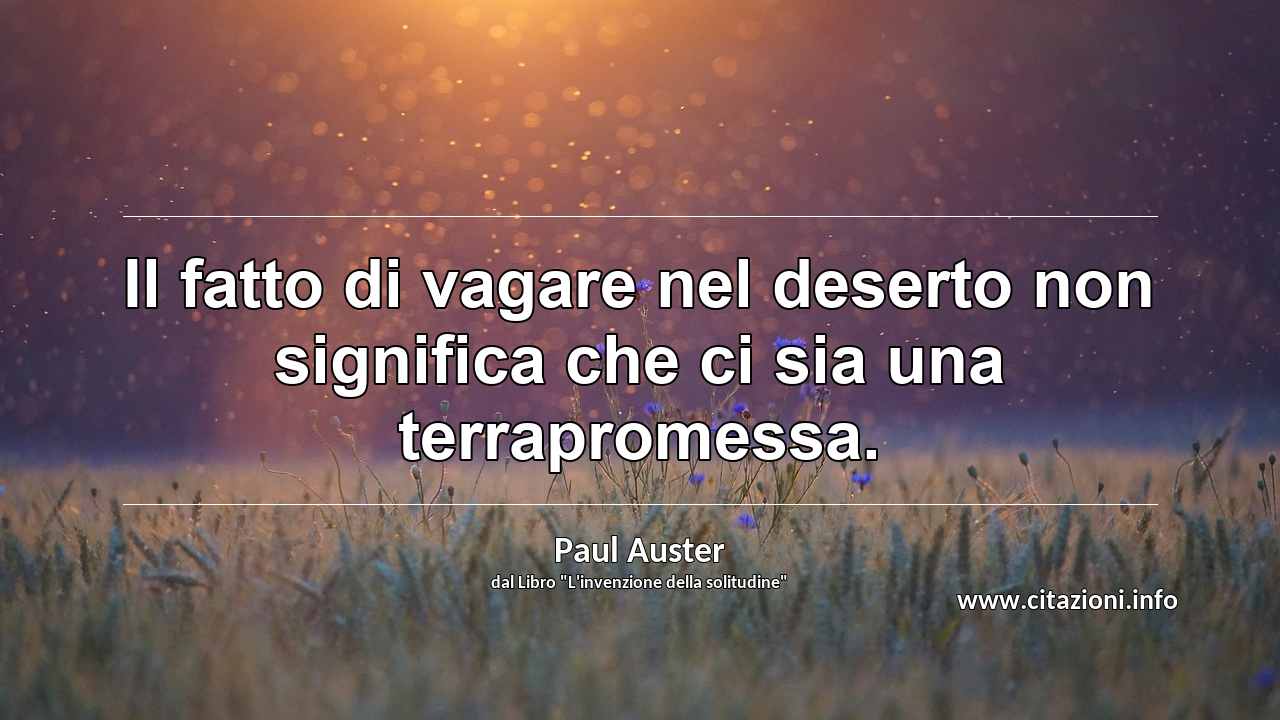 “Il fatto di vagare nel deserto non significa che ci sia una terrapromessa.”