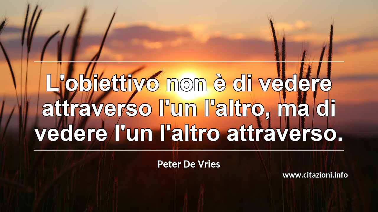 “L'obiettivo non è di vedere attraverso l'un l'altro, ma di vedere l'un l'altro attraverso.”