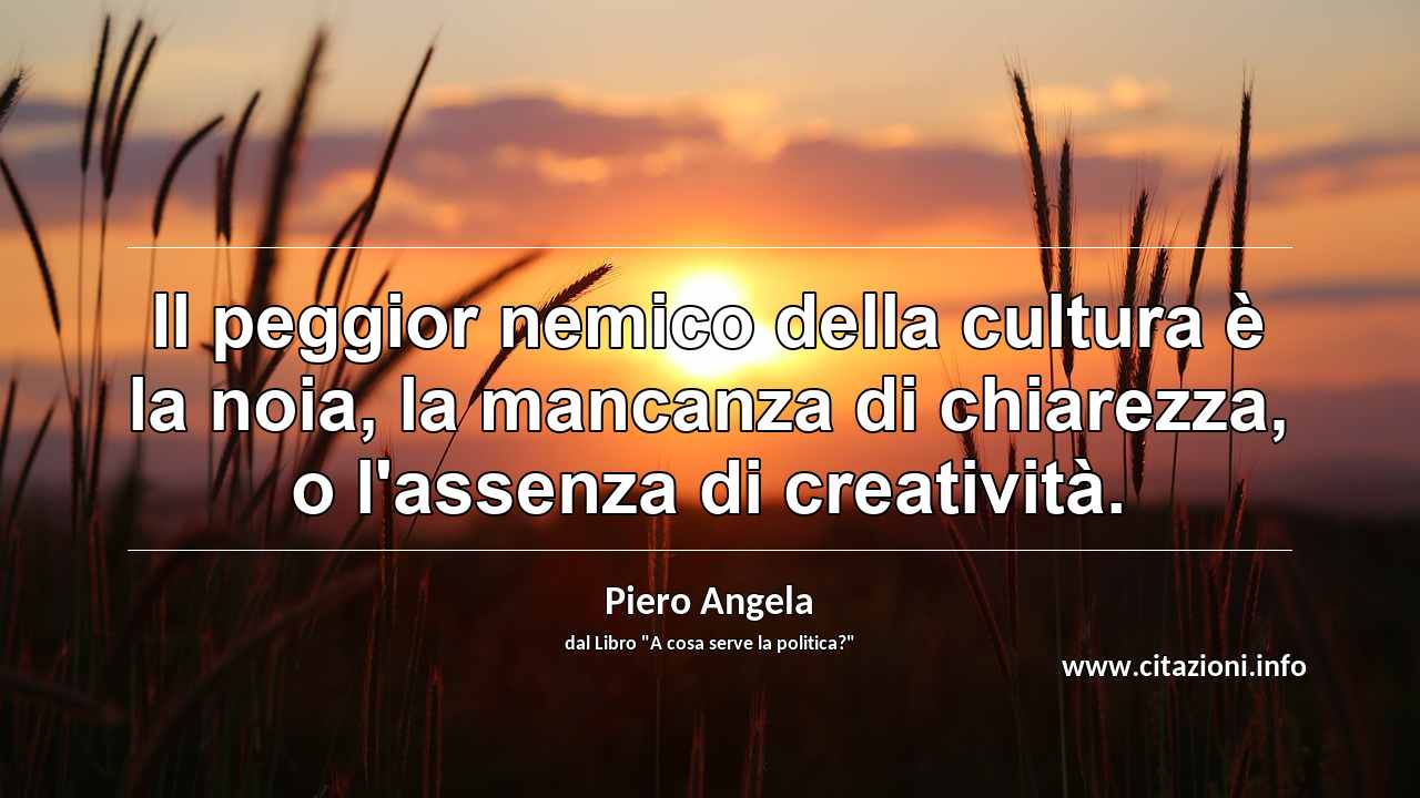 “Il peggior nemico della cultura è la noia, la mancanza di chiarezza, o l'assenza di creatività.”
