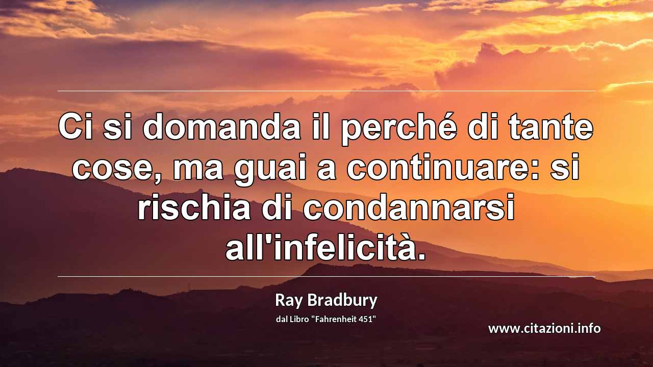 “Ci si domanda il perché di tante cose, ma guai a continuare: si rischia di condannarsi all'infelicità.”