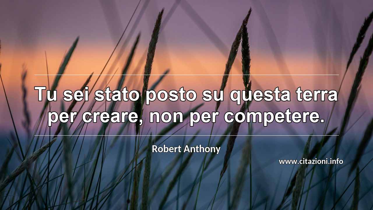 “Tu sei stato posto su questa terra per creare, non per competere.”
