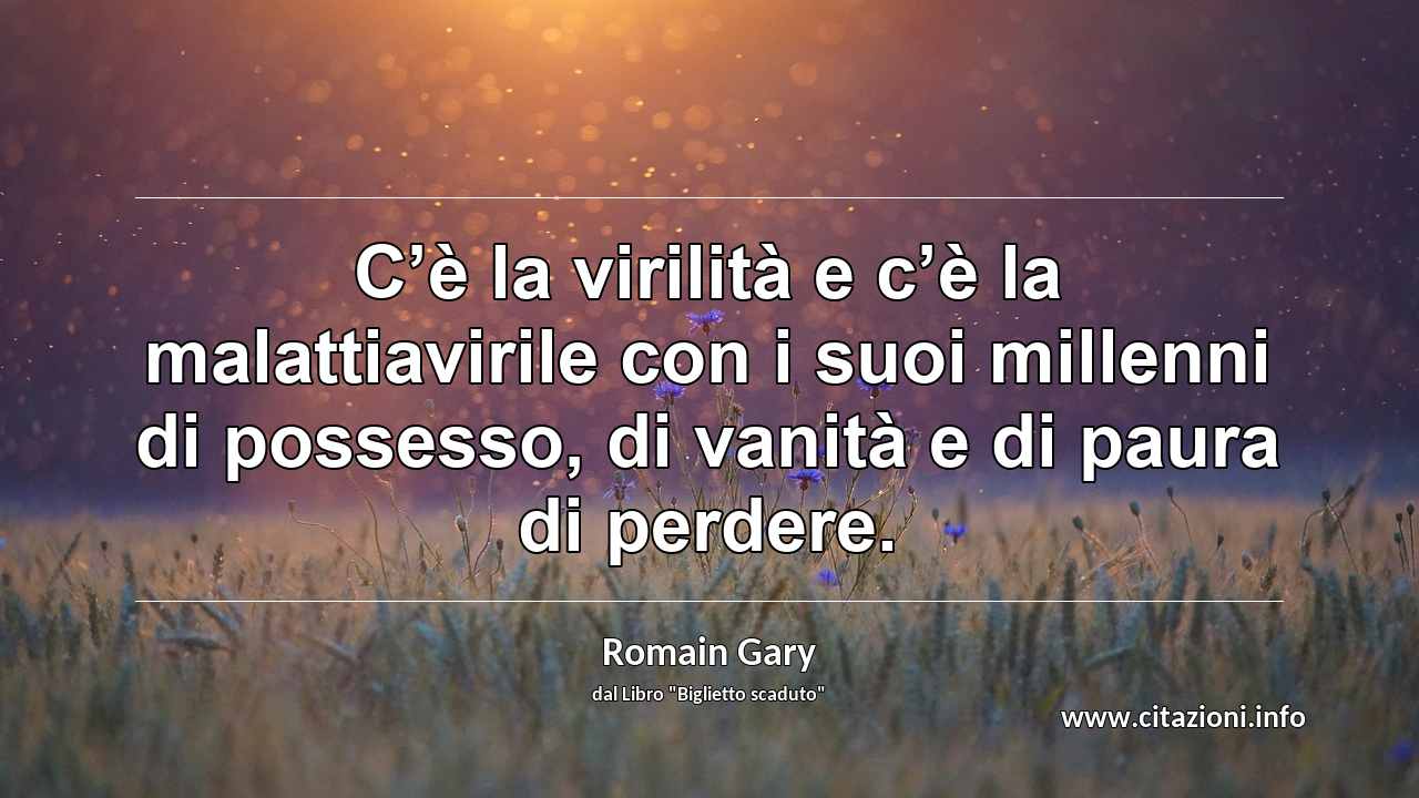 “C’è la virilità e c’è la malattiavirile con i suoi millenni di possesso, di vanità e di paura di perdere.”