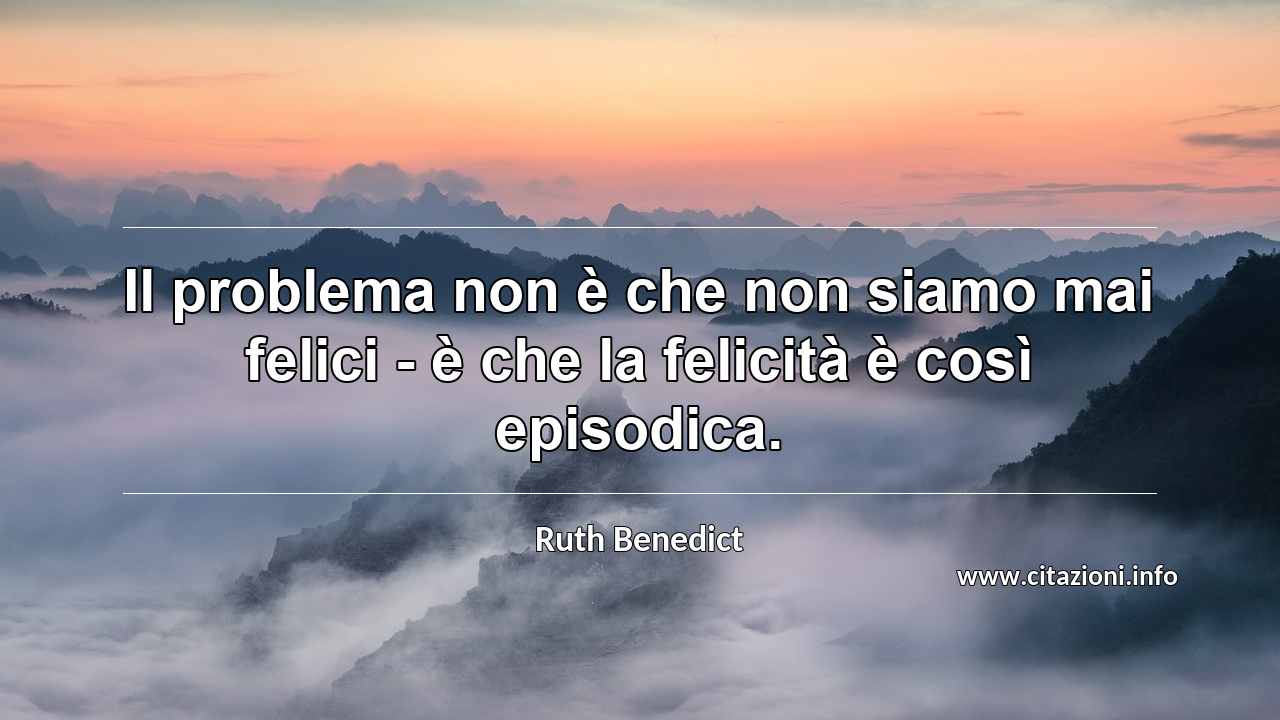 “Il problema non è che non siamo mai felici - è che la felicità è così episodica.”