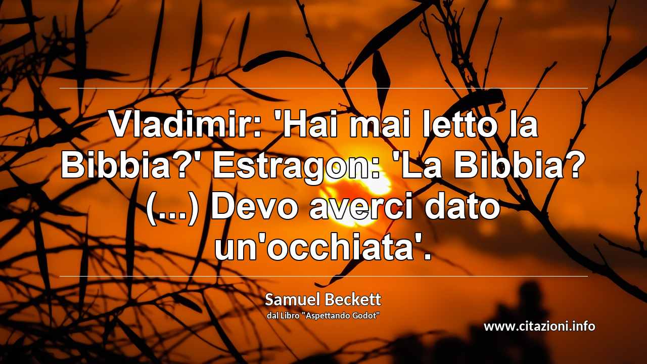 “Vladimir: 'Hai mai letto la Bibbia?' Estragon: 'La Bibbia? (...) Devo averci dato un'occhiata'.”
