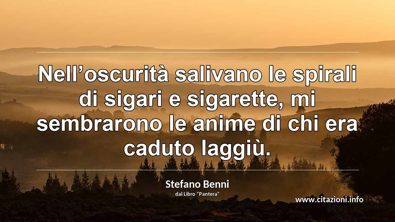“Nell’oscurità salivano le spirali di sigari e sigarette, mi sembrarono le anime di chi era caduto laggiù.”