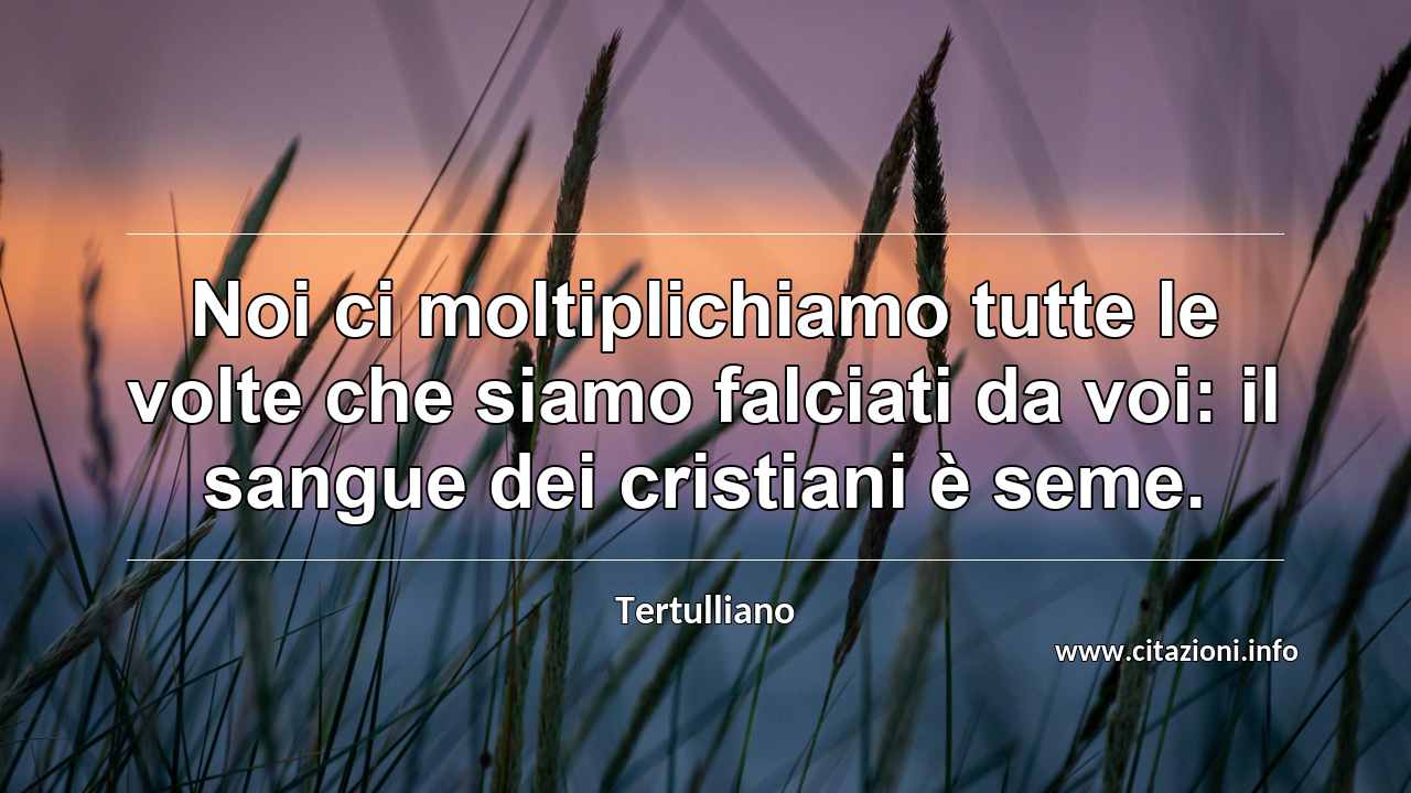 “Noi ci moltiplichiamo tutte le volte che siamo falciati da voi: il sangue dei cristiani è seme.”