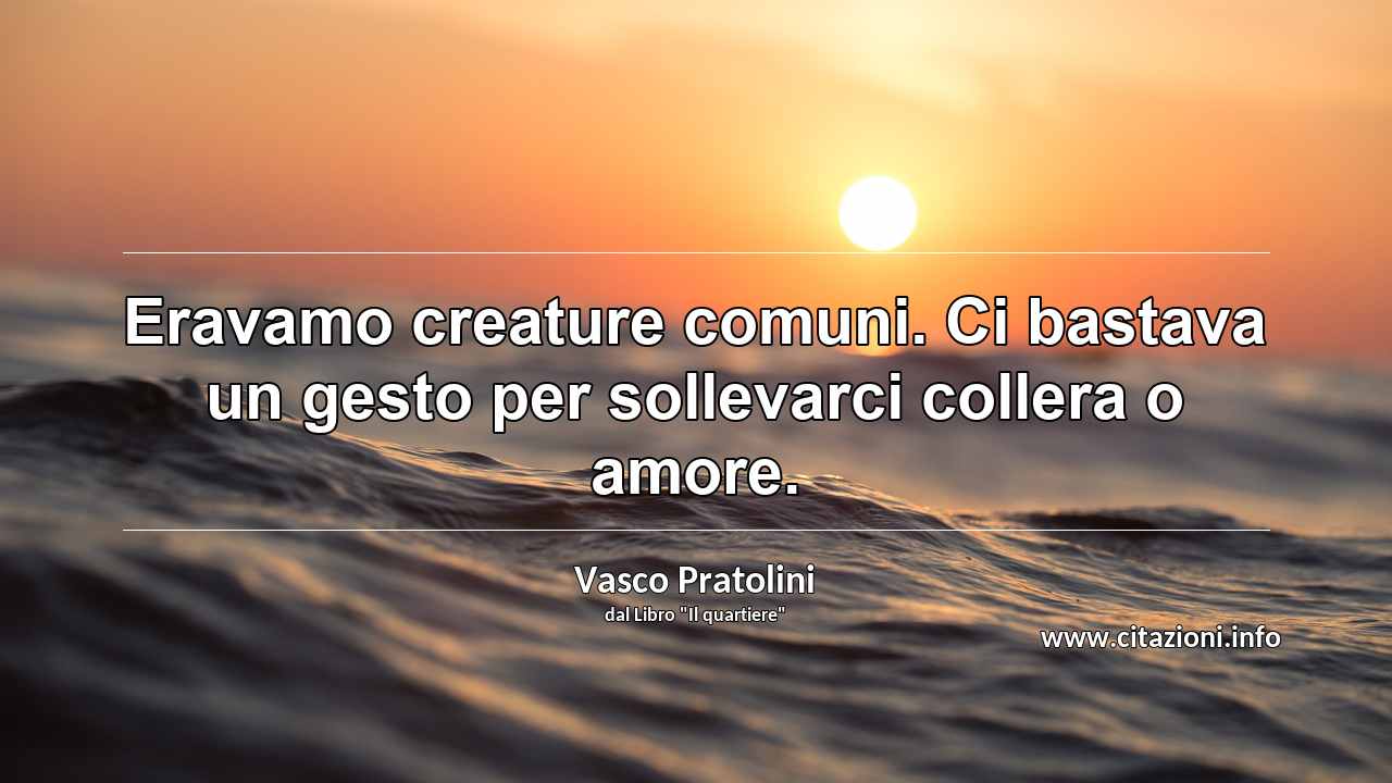 “Eravamo creature comuni. Ci bastava un gesto per sollevarci collera o amore.”