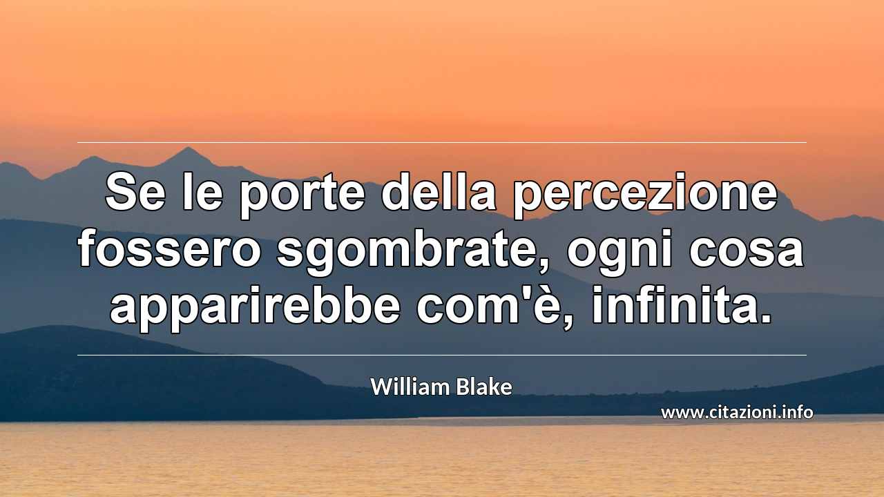 “Se le porte della percezione fossero sgombrate, ogni cosa apparirebbe com'è, infinita.”