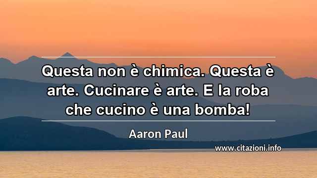 “Questa non è chimica. Questa è arte. Cucinare è arte. E la roba che cucino è una bomba!”