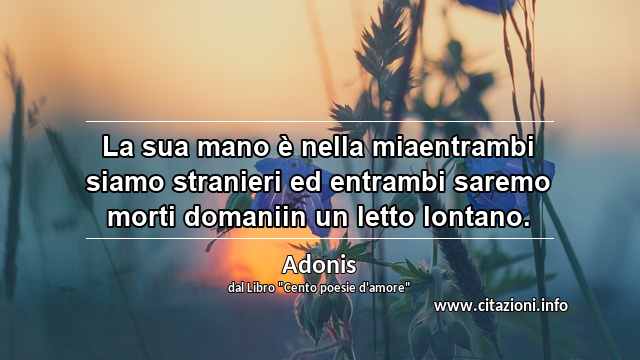 “La sua mano è nella miaentrambi siamo stranieri ed entrambi saremo morti domaniin un letto lontano.”