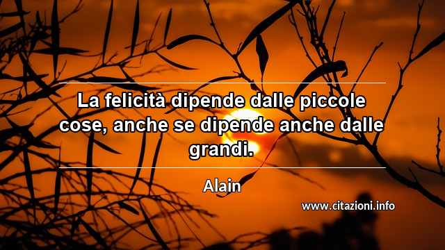 “La felicità dipende dalle piccole cose, anche se dipende anche dalle grandi.”