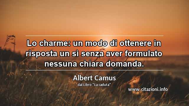 “Lo charme: un modo di ottenere in risposta un sì senza aver formulato nessuna chiara domanda.”