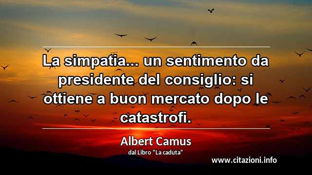“La simpatia... un sentimento da presidente del consiglio: si ottiene a buon mercato dopo le catastrofi.”