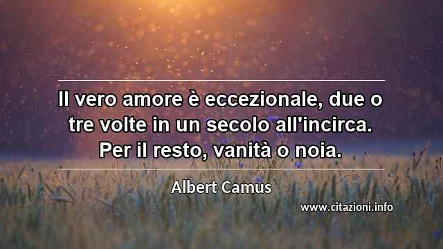 “Il vero amore è eccezionale, due o tre volte in un secolo all'incirca. Per il resto, vanità o noia.”