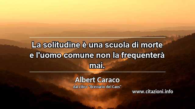 “La solitudine è una scuola di morte e l'uomo comune non la frequenterà mai.”