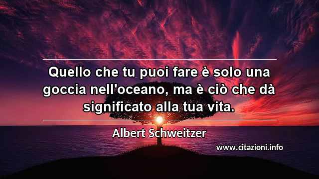 “Quello che tu puoi fare è solo una goccia nell'oceano, ma è ciò che dà significato alla tua vita.”