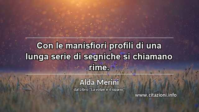 “Con le manisfiori profili di una lunga serie di segniche si chiamano rime.”