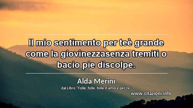 “Il mio sentimento per teè grande come la giovinezzasenza tremiti o bacio pie discolpe.”