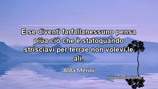 “E se diventi farfallanessuno pensa piùa ciò che è statoquando strisciavi per terrae non volevi le ali.”