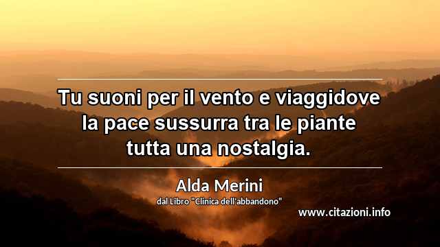 “Tu suoni per il vento e viaggidove la pace sussurra tra le piante tutta una nostalgia.”