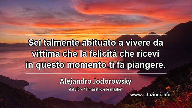 “Sei talmente abituato a vivere da vittima che la felicità che ricevi in questo momento ti fa piangere.”