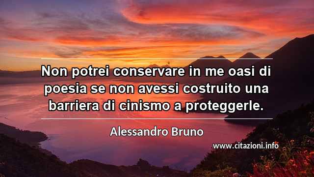 “Non potrei conservare in me oasi di poesia se non avessi costruito una barriera di cinismo a proteggerle.”