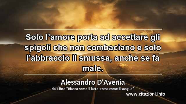 “Solo l’amore porta ad accettare gli spigoli che non combaciano e solo l’abbraccio li smussa, anche se fa male.”