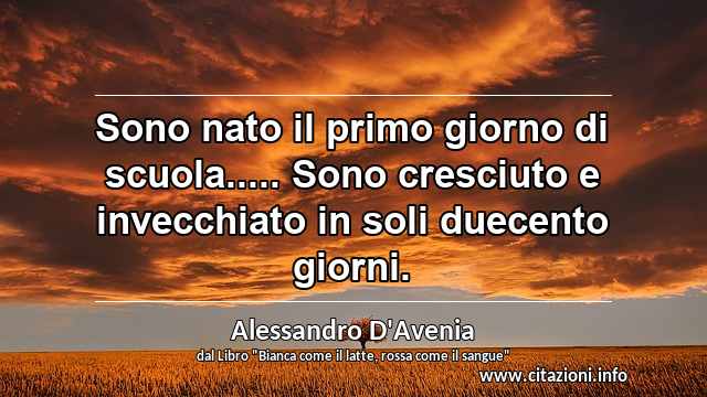 “Sono nato il primo giorno di scuola..... Sono cresciuto e invecchiato in soli duecento giorni.”