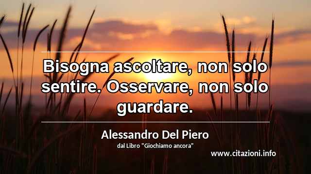 “Bisogna ascoltare, non solo sentire. Osservare, non solo guardare.”