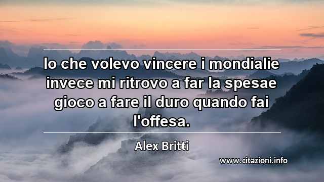 “Io che volevo vincere i mondialie invece mi ritrovo a far la spesae gioco a fare il duro quando fai l'offesa.”