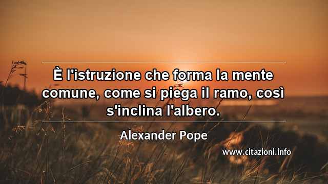 “È l'istruzione che forma la mente comune, come si piega il ramo, così s'inclina l'albero.”