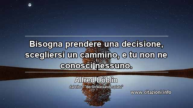 “Bisogna prendere una decisione, scegliersi un cammino, e tu non ne conosci nessuno.”