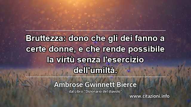 “Bruttezza: dono che gli dei fanno a certe donne, e che rende possibile la virtù senza l'esercizio dell'umiltà.”