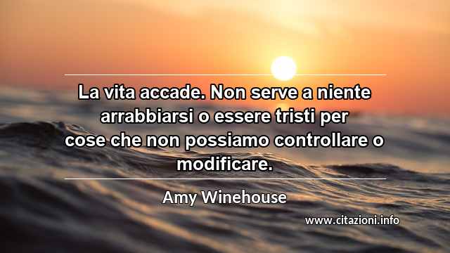 “La vita accade. Non serve a niente arrabbiarsi o essere tristi per cose che non possiamo controllare o modificare.”