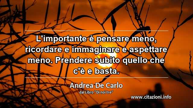 “L'importante è pensare meno, ricordare e immaginare e aspettare meno. Prendere subito quello che c'è e basta.”