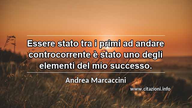 “Essere stato tra i primi ad andare controcorrente è stato uno degli elementi del mio successo.”