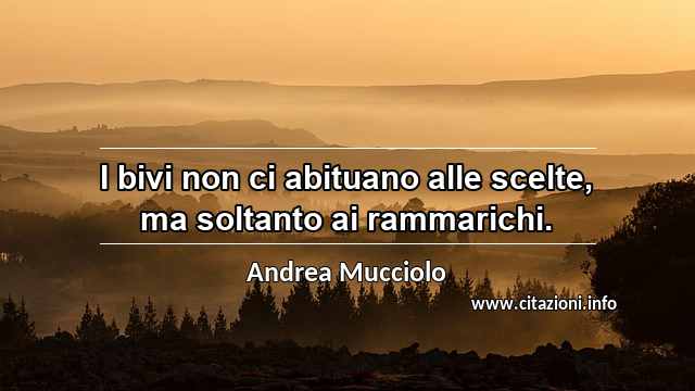 “I bivi non ci abituano alle scelte, ma soltanto ai rammarichi.”