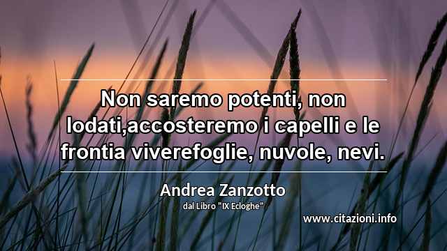 “Non saremo potenti, non lodati,accosteremo i capelli e le frontia viverefoglie, nuvole, nevi.”