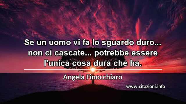 “Se un uomo vi fa lo sguardo duro... non ci cascate... potrebbe essere l'unica cosa dura che ha.”