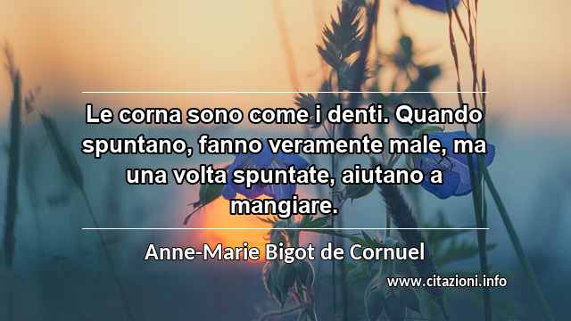 “Le corna sono come i denti. Quando spuntano, fanno veramente male, ma una volta spuntate, aiutano a mangiare.”