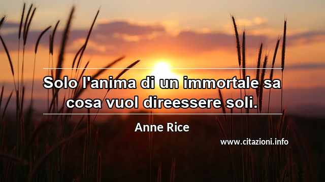 “Solo l'anima di un immortale sa cosa vuol direessere soli.”