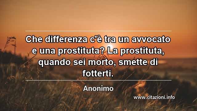 “Che differenza c'è tra un avvocato e una prostituta? La prostituta, quando sei morto, smette di fotterti.”