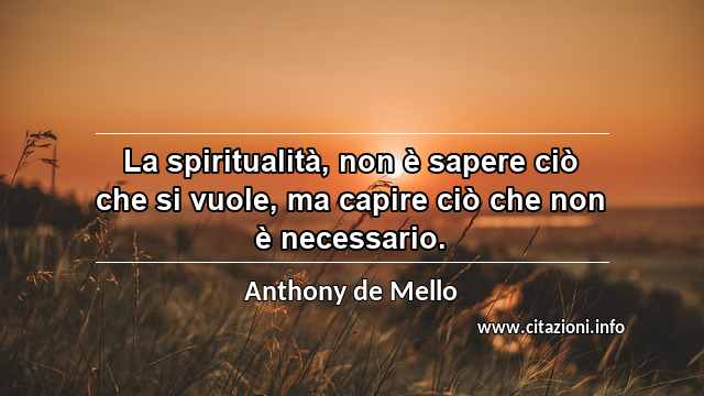 “La spiritualità, non è sapere ciò che si vuole, ma capire ciò che non è necessario.”