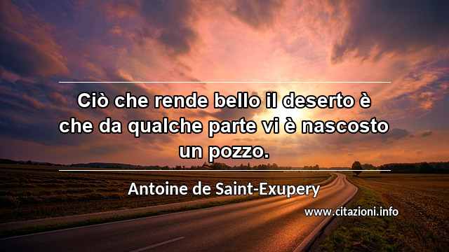 “Ciò che rende bello il deserto è che da qualche parte vi è nascosto un pozzo.”