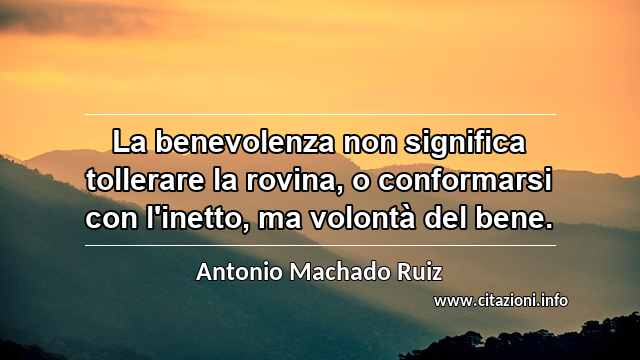 “La benevolenza non significa tollerare la rovina, o conformarsi con l'inetto, ma volontà del bene.”
