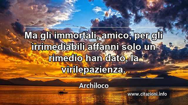 “Ma gli immortali, amico, per gli irrimediabili affanni solo un rimedio han dato, la virilepazienza.”