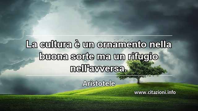 “La cultura è un ornamento nella buona sorte ma un rifugio nell'avversa.”