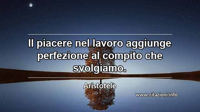 “Il piacere nel lavoro aggiunge perfezione al compito che svolgiamo.”