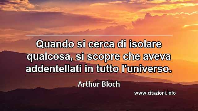 “Quando si cerca di isolare qualcosa, si scopre che aveva addentellati in tutto l'universo.”