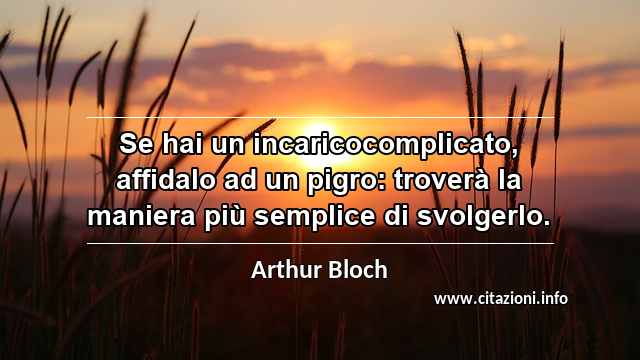 “Se hai un incaricocomplicato, affidalo ad un pigro: troverà la maniera più semplice di svolgerlo.”